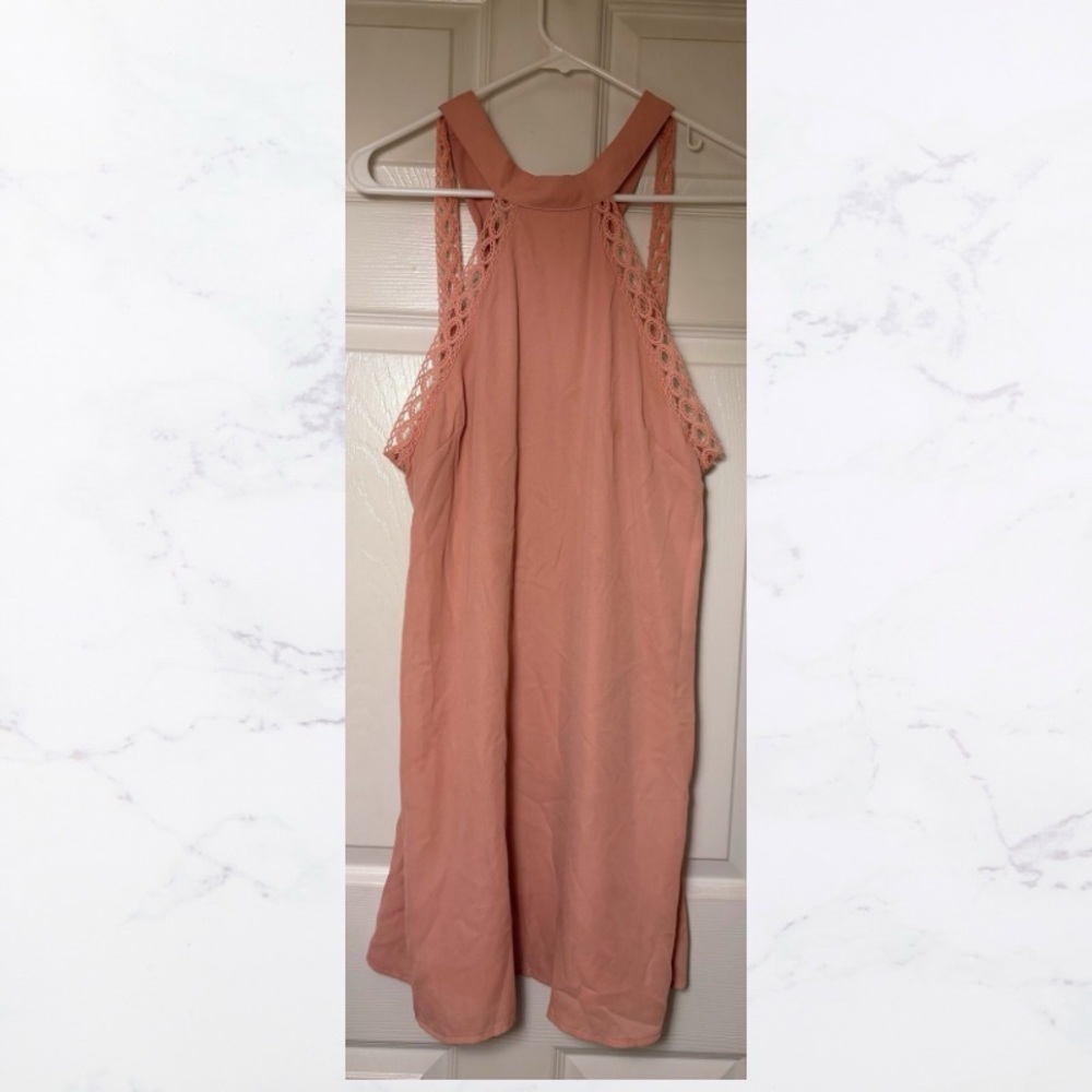 Charlotte Russe Pink Sleeveless Halter Neck Open Back Dress with Lace Detail